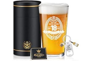 Fabuloustrim 18th Birthday Gifts for Men,18th Birthday Decorations for Him,Gift Ideas for Son Brother Or Friend,Milestone Present for 18 Year Old Boy, Beer Glass Keepsake