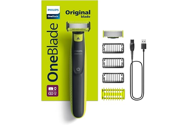 Philips OneBlade Yüz ve Vücut için Hibrit Tıraş Makinesi,Sakal Şekillendirici, Islak/Kuru Kullanım, 3 Kirli Sakal Tarağı, 1 Yedek Bıçak, Vücut Tarağı, Cilt Koruması, Çift Taraflı