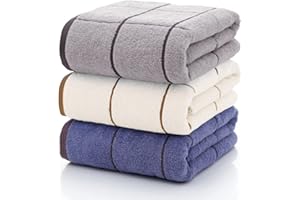 Solerconm Lot de Trois Serviette de Bain 100% de Coton pour Toute la Famille et Multifonctionnel, Excellent Performance en respirabilité et absorbabilité, se sécher Vite