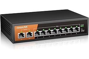keepLiNK PoE Switch 10-Port Gigabit LAN Switch mit 8 PoE+ Ports, 2 1000Mbps Uplink Ports, 120w Built-in Power Supply, IEEE-802.3af/at PoE, Lüfterlos, Plug-and-Play, Robustes Metallgehäuse