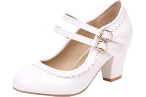 Lizoleor Cuir Verni Mary Jane Femmes Bride Cheville Bloc Fête Chaussures