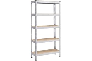 SONGMICS 5-Tier Shelving Unit, Steel Shelving Unit for Storage, Boltless Assembly, for Garage, Shed, Load Capacity 650 kg, 30 x 75 x 150 cm, Silver GLR030E01