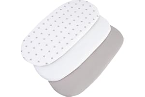 Medi Partners Baby Spannbettlaken Kinderwagen Laken 86x40 3-Pack Bettlaken Stubenwagen - 100% Baumwolle Fitted Sheet für Beistellbett Babybett Bezug (Graue Sterne-Weiß-Graue)