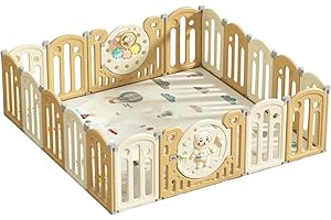 ZKIPRM Parque Infantil Bebe Acolchado, Parque Infantil Bebe, Corralito Bebe Seguro y Robusto, Cerraduras de Seguridad, Forma Ajustable, Alfombra de Parque, Almacenaje Plegable, Antideslizante(12 14 16 Panel)