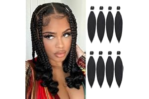 Leeven 8 Packs Pre Stretched Braiding Hair Extension Yaki Texture Hot Water Setting EZ Braids Kanekalon Hair for Coi Leray Braids Black Braiding Crochet Hair Extensions /16 Inch 1B#