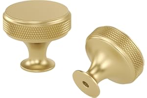 LONTAN 5 Pack Gold Drawer Knobs Knurled Brass Knobs, Single Hole Gold Handles Aluminum Alloy Brass Cupboard Handles