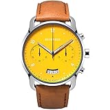 DeTomaso SORPASSO Giallo Argento Giallo Orologio da polso da uomo analogico al quarzo cinturino in pelle marrone, giallo, cin