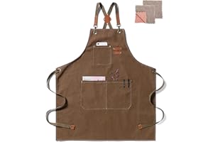 crazy bean Delantal Trabajo con Bolsillos Mandiles de Cocina de Herramienta Correas Cruzadas para Jardín Camarero Ajustables