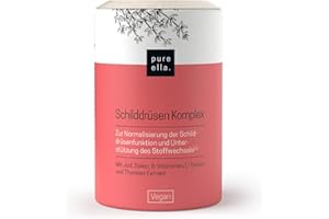 ‎PURE ELLA Pure Ella Schilddrüsen Komplex - 60 Kapseln (2 Monate), Hochdosiert & Vegan - Selen Jod Komplex mit Thymian Extrakt, Kelp, L-Tyrosin plus 8 B-Vitamine - Jod Tabletten Alternative - Laborgeprüft in DE