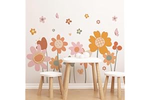 WandSticker4U® - Tatuaż ścienny BOHO KWIATY do pokoju dziecięcego dziewczynki (120 x 94 cm) I naklejka ścienna kwiaty boho pokój dziewczęcy beżowe rośliny retro I dekoracja ścienna do pokoju