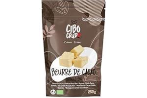 CIBO CRUDO CRUDO BIOLOGICO VEGAN Beurre de Cacao Bio Alimentaire non Raffiné et Grillé - 250g. Beurre de Cacao pour Patisserie ou Cosmetique Naturel et Pur. Végétal Biologique.