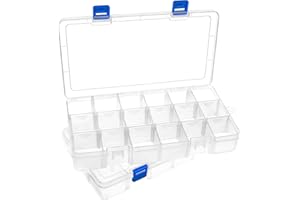 DARUITE Boite Rangement Plastique Compartiment, Boite Compartiment, Petite Boîte de Rangement Transparente Boite Plastique pour Perles, Boucles Doreilles, Outils, Crochet de Pêche, 18Grids-2PCS