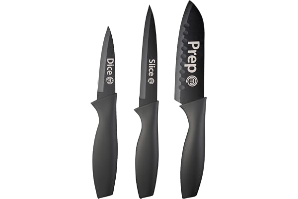 MasterChef Set Couteau Cuisine, Couteaux compris Couteau d'office, Couteau Universel et Couteau de Chef, Acier Inoxydable, Revêtement Antiadhésif, Manche Ergonomique