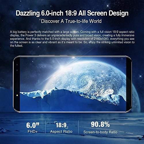 Ulefone Power 3 - 6,0 Zoll FHD 4G Phablet (18:9) Android 7.1 Smartphone mit Gesichtserkennung, 6080mAh MTK6763 Octa Core 2.0GHz 6GB RAM + 64GB ROM, 21MP + 5MP Quad Kameras, Corning Gorilla Glass 4 Screen - Schwarz