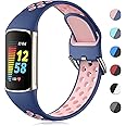 CeMiKa Sport Silicone Strap Compatible with Fitbit Charge 5 Strap/Fitbit Charge 6 Strap, Waterproof Soft Adjustable Breathable Sport Bands for Charge 5 Strap/Charge 6 Strap, Small Large