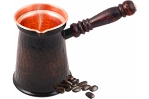 Staglife Cafetière épaisse en cuivre antique avec poignée en bois (4 portions) Cezve Ibrik Briki (grande)