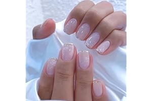 Boloshine 24 sztuki krótkie sztuczne paznokcie - rzeka gwiazd w snach, błyszczące sztuczne paznokcie migdałowe dociskane do paznokci z wzorami, pełne pokrycie dla kobiet i dziewcząt zdobienia paznokci