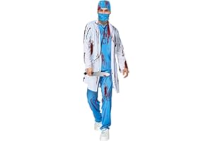 BNLIK Déguisement Médecin Zombie Hommes: 7 Pièces Ensemble Costume Docteur Hommes Déguisement Chirurgien Adulte Costume Docteur Halloween Chirurgien Ensemble