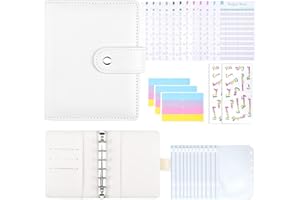 Touchfutrue Budget Planner, A7 Binder Budget Notizbuch, Ringbuch Leder Budget Geld Organizer Sparen Mit Folien, Finanzplaner Cash Stuffing Haushaltsbuch mit Geldfacher für Sparbuch (Weiß)