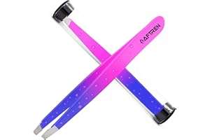 AFTREN Pinzette Sopracciglia Professionali - Punta in Acciaio Inossidabile Pinzetta per Sopracciglia per Rimozione Slant Tip Inclinato Pinzette per Zecche per Uomini e Donne (Rosa/Viola)