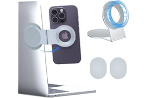 imluckies Support de Téléphone Magnétique Amovible pour Ordinateur Portable/Bureau/Moniteur/Mur, Pliable & Fin & Portable Support Modulaire pour MagSafe iPhone et Tous Téléphones, Argenté
