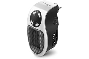 TROTEC Mini-chauffage pour prise murale TFC 1 E | Chauffage de 500 watts | 2 vitesses de ventilation | Fonction d'horloge (1−12 heures) | 10 m²/25 m³ max.