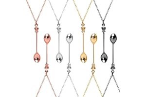 LANZN 8Pcs Spoon Necklace Set - Snuff, Ket, Coke, Sniffing Hidden Long Chain Tiny Mini Pendant Scoop Keyring for Women Girl Party Gift