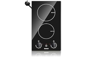 Karinear Induction Hob, 30CM 2 Zones Electric Hob with Plug, Auto Shut off, Residual Heat Indicator