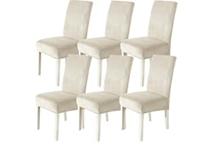 CYCMACO Fundas Sillas De Comedor Terciopelo Pack 6, Funda De Sillas Ajustables Y Elasticas, Universal Chair Cover Lavables Banquetes Hogar Restaurante Hotel, Beige