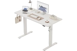 Agilestic Biurko z regulacją wysokości 110 x 60 cm, stabilne biurko z elektryczną regulacją wysokości i ręcznym sterowaniem z pamięcią, ergonomiczne biurko do pracy na stojąco lub siedząco, biały