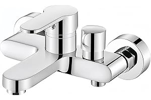 JEVUOYEE Bateria wannowa, armatura wannowa, bateria mieszakowa, kran wannowy, jednouchwytowa, montaż ścienny, armatura prysznicowa, 1/2 cala, wyjście prysznica i napełnianie wanny, chrom, natynkowy kran do