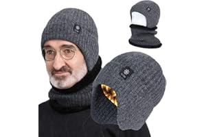 OUOQI Winter Warm Beanie Mütze,Wintermütze und Loop Schal,Wintermütze und Schal-Set,Wintermütze,Winter Beanie Hut Schal,Wolle Strickmütze Wintermütze