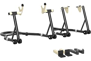 HOMCOM Béquille roue avant arrière charge 390 kg, béquille d'atelier moto avec bras réglable en acier, lève-moto fourche en forme de U + L, pour réparation entretien stockage domicile, noir