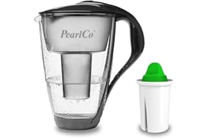 PearlCo - Carafe avec filtre à eau en verre - anthracite - 1 cartouche Alkaline classic incluse (compatible avec Brita Classic)