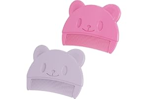 JTMKYO 2 Baby Bear-Shaped Cradle Cap Hair Combs, Baby Hair Brushes, Bath Brushes, Baby Products, Suitable for Newborn Hair Grooming (Purple, Pink)