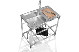 FTGENSM 304 Edelstahl Einzelne Schale Becken Waschbecken Küche,Freistehende Spüle für den Außenbereich Gewerbliche Küchenspüle 304 Edelstahl Handwaschbecken Einzelbecken für Wäscherei Hinterhof Garage (Size