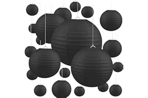 Jangostor 20 Pièce Noir Lanterne en Papier Lanterne Rond en Papier, 15 CM, 20 CM, 25 CM, 30 CM Différentes Tailles Lanterne en Papier à Suspendre pour Mariage Anniversaire Célébrations Jardin
