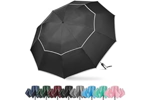 G4Free Ombrello pieghevole da 157 cm, con striscia riflettente, 10 stecche, grande, da viaggio, compatto, invertito, antivento, doppia copertura, apertura automatica e chiusura