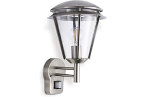 NATIONAL LIGHTING INOVA Outdoor Lights with Sensor - Security Lights Outdoor Motion Sensor - Brushed Stainless Steel PIR Motion Sensor Lights - Motion Detector Outside Lights - IP44 Weatherproof Wall Lights