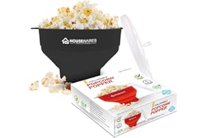 BRENSTEN Collapsible Silicone Microwave Hot Air Popcorn Popper Bowl With Lid and Handles (Black)