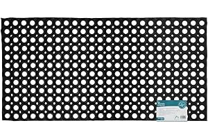 JVL Rondo Rubber Ring Heavy Duty Outdoor Contract Door Mat, Black, 50 x 100 cm