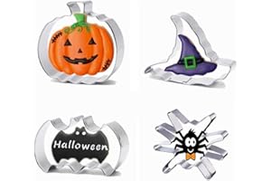 QASIMOF Formine Biscotti Halloween Set di 4, Acciaio Inox Formine Halloween per Biscotti, DIY Decorazioni Stampini Biscotti - Zucca, Ragno, Pipistrello, Strega Cappello