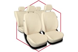 Saferide 3er Set Autositzbezüge PKW universal | Auto Sitzbezüge Kunstleder Beige für Airbag geeignet | für Vordersitze und Rückbank | 1+1 Autositze vorne und 1 Sitzbank hinten teilbar Reißverschlüsse