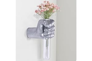 XYQXYQ Silvery Wall Sculptures, Hand Vases Home Decor, Wall Mount Art Sculpture, Unique Wall Art Statue, Funky Flower Vase Decorations, Modern Eclectic Hanging Decor,Glass Test Tube Vase (Silvery)