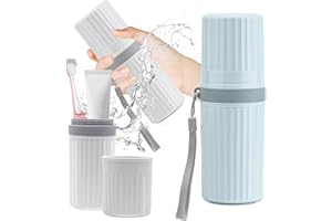 Rwbimti 2 Stück Zahnbürsten Etui, Wasserdicht Reisen Zahnbürsten Etui,Reise Wasser Becher Set, Tragbar Kunststoff Reisezahnbürsten Box für Camping, Geschäftsreise, Täglichen Gebrauch (Grau + Blau)