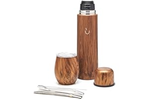 balibetov Komplettes Yerba Mate Set – Moderner Mate Gourd, Isolierflaschet, Bombilla und Reinigungsbürste im Lieferumfang enthalten – Alle Premium-Qualität 304 18/8 Edelstahl (Holz)