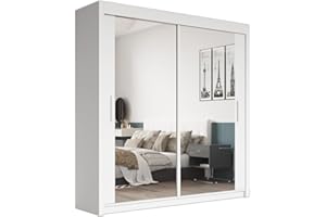 SERENITY SELECTION Modern Wardrobe with FULL Length Mirror - 2 & 3 Sliding Doors wardrobe,Adjustable Shelves,Hanging Rails,and Ample Storage Space-Stylish Bedroom Furniture (White, 203cm)