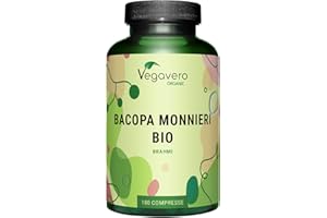 BACOPA MONNIERI BIO Vegavero® | 750 mg | Brahmi con Bacopasidi | NOOTROPICO naturale per Memoria e Concentrazione | 180 compresse | Vegan