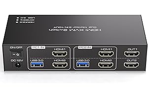 TJCXELE 4K120Hz Switch KVM HDMI 2 PC 2 Monitor USB 3.0 Commutatore KVM Doppio Monitor per Computer Condividi e 4 Porte USB con Adattatore DC 12V/1A e Controller Desktop