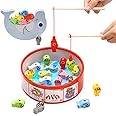 Nukdey Wooden Fishing Games for Kids 3D Fish Catching Counting Preschool Board Games Wooden Lacing Beads Montessori Toys for 2 3 4 5 6 Years Old Toddlers Boys and Girls 18PCS (3 in 1)